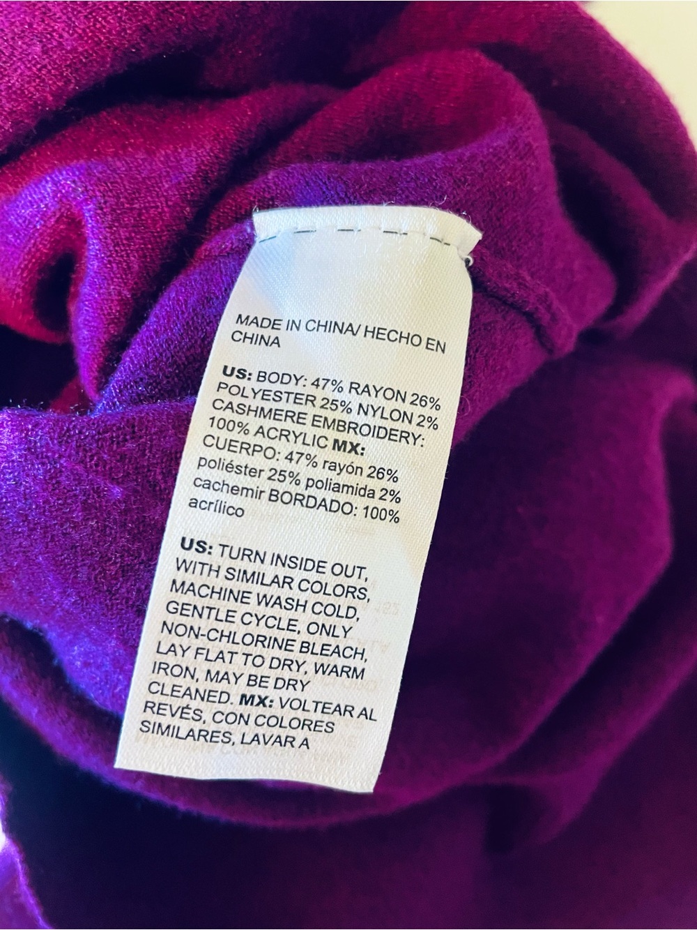 Chicos Purple V Neck Sweater Tunic Top Rayon Blend Cashmere Embroidery sz 3 XL - Picture 5 of 14